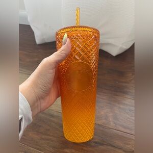 Clear to frosted orange diamond design large Starbucks cup